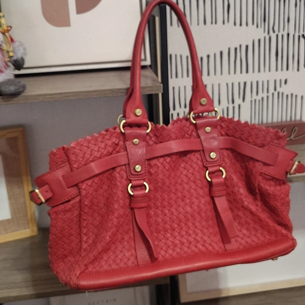 Francesco Biasia Red Woven Leather Tote Bag - Picture 5 of 13